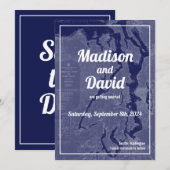 プーゲットサウンド ヴィンテージマップ ウェディング セーブザデート インビテーション (正面/裏面)