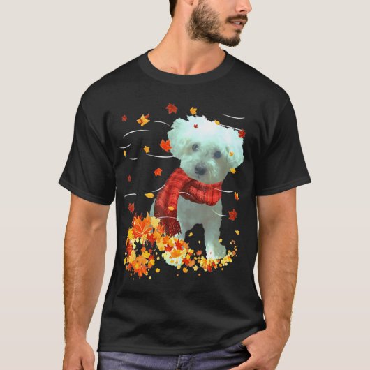 プーチョンの秋マフラー - 犬と紅葉 Tシャツ (正面)