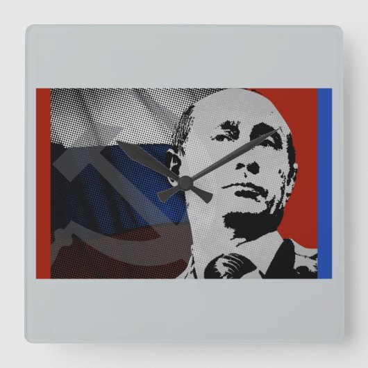 プーチンとロシア国旗 スクエア壁時計 (正面)