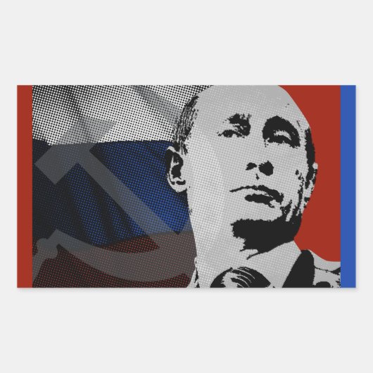 プーチンとロシア国旗 長方形シール (正面)