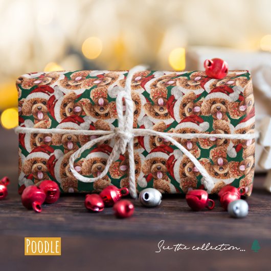 プードルおもしろいクリスマスパターン ラッピングペーパー