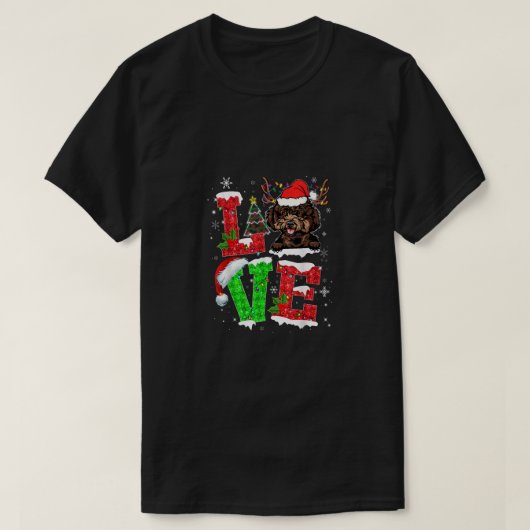 プードルおもしろいドッグツリークリスマスライトクリスマスパジャマ Tシャツ (デザイン正面)