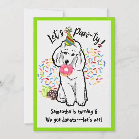 プードルおもしろいドッグドーナツ誕生パーティー 招待状 (正面)