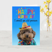 プードルおもしろいドッグ誕生日カード カード (黄色い花)