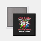 プードルとクリスマスが大好きな女の子 マグネット (正面/裏面)