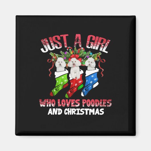 プードルとクリスマスが大好きな女の子 マグネット (正面)