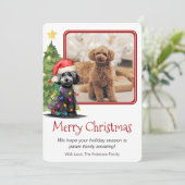 プードルとクリスマスツリーペットドッグワンフォト シーズンカード (スタンド正面)