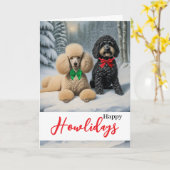 プードルとシュヌードルとハッピーハウリデイズ冬 カード (黄色い花)