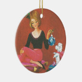 プードルとヴィンテージクリスマスガールフランスの セラミックオーナメント (右)