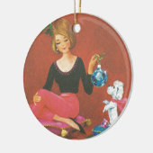 プードルとヴィンテージクリスマスガールフランスの セラミックオーナメント (左)