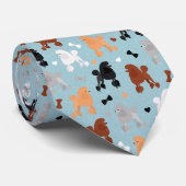 プードルと弓パターンブルー ネクタイ (ロール)
