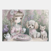 プードルと猫の友達と少女 ラッピングペーパーシート (正面3)