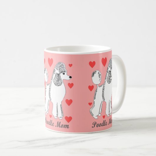 プードルのお母さんのピンクのマグ コーヒーマグカップ (正面右)
