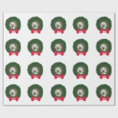 プードルのクリスマスのリース犬の写真、名前、年 ラッピングペーパー (フラット)