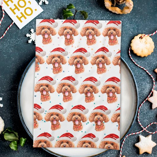 プードルのクリスマススター キッチンタオル