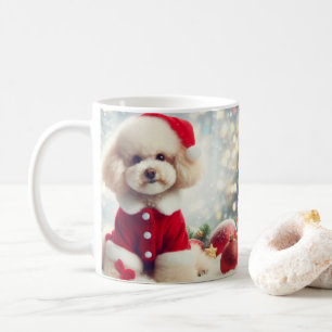 プードルのクリスマスマグカップ – サンタ帽をかぶったかわいい犬 コーヒーマグカップ