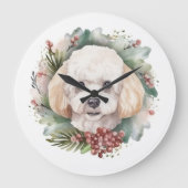 プードルのクリスマスリース　お祭り好きな犬 ラージ壁時計 (正面)