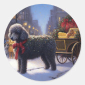 プードルのクリスマス ラウンドシール (正面)
