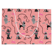 プードルのスカートのレトロのピンクおよび黒い50sパターンB ラージペーパーバッグ (裏面)