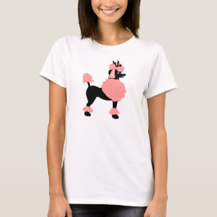 プードルのスカートのレトロのピンクおよび黒い50s犬 tシャツ