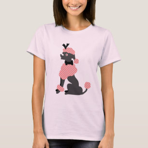 プードルのスカートのレトロのピンクの灰色の着席50s犬 tシャツ