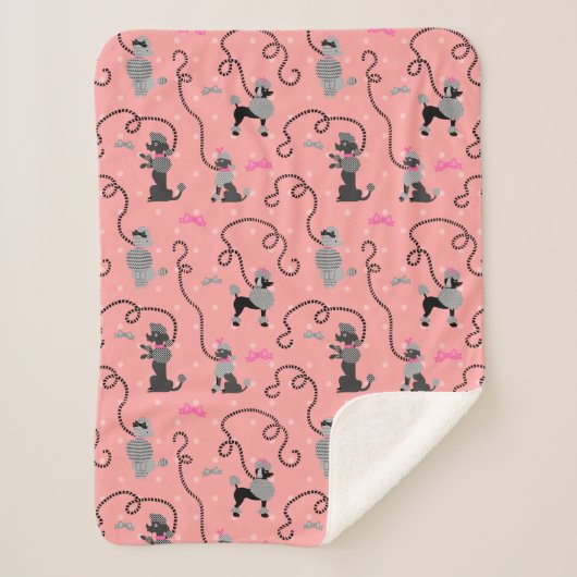 プードルのスカートのレトロのピンクの黒いモダン50sパターン シェルパブランケット (正面)