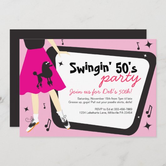 プードルのスカートの50年代のテーマのパーティの招待状 招待状 (正面/裏面)