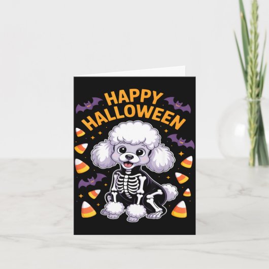 プードルのスケルトン ハッピーハロウィン カード (正面)