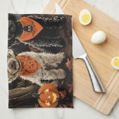 プードルのハロウィーンの不気味なデザイン キッチンタオル (四つ折り)