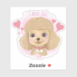プードルのバレンタイン ステッカー 名前入り & I Woof You! シール