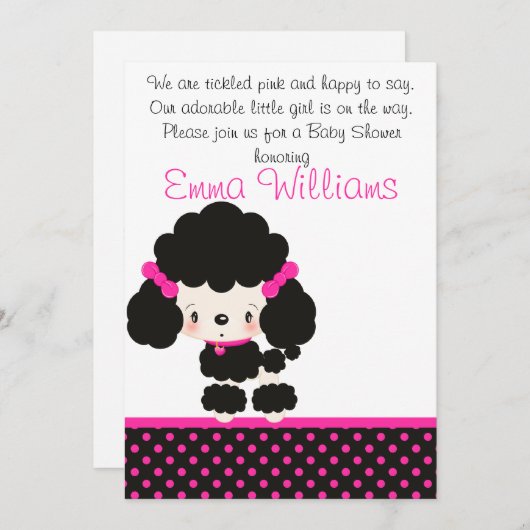 プードルのベビーシャワーの招待状を騙します 招待状 (正面/裏面)