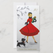 プードルのヴィンテージクリスマスガールカスタム シーズンカード (正面)