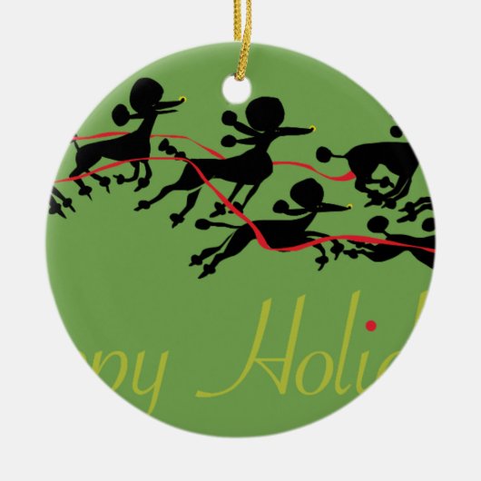 プードルの休日カード セラミックオーナメント (正面)