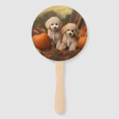 プードルの子犬の秋の喜びのかぼちゃ ハンドファン (裏面)