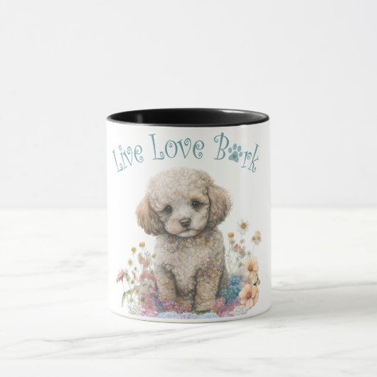 プードルの愛犬ママ 花柄 マグカップ (中央)