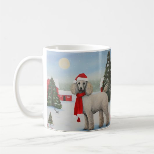 プードルの犬と雪のクリスマス コーヒーマグカップ (左)