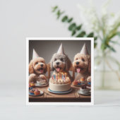 プードルの犬のカード,  プードルの誕生日 招待状 (スタンド正面)