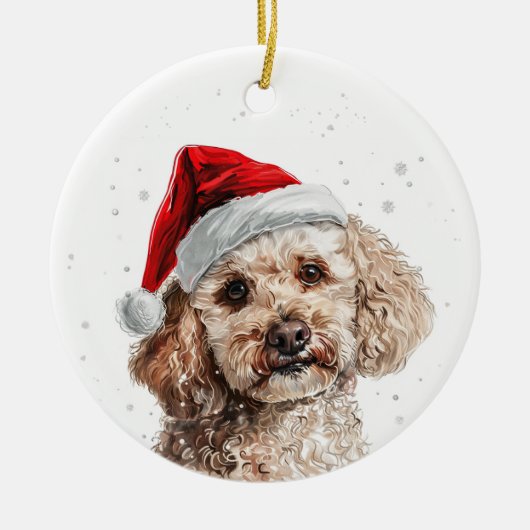 プードルの犬のクリスマスパーソナライズ セラミックオーナメント (正面)