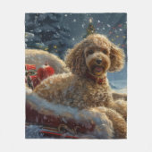 プードルの犬のクリスマス  フリースブランケット (正面)