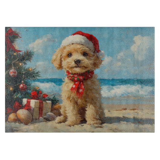 プードルの犬のクリスマス ヴィンテージ ビーチ カッティングボード (正面)