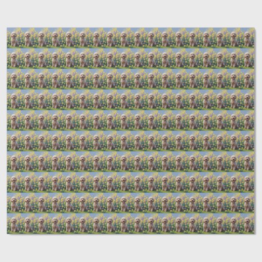プードルの犬の春の花の絵画 ラッピングペーパー (フラット)