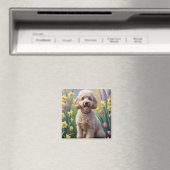 プードルの犬の春の花の絵 マグネット (インサイチュ (食洗機))