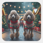 プードルの犬 クリスマス スノー ホリデー スクエアシール (正面)