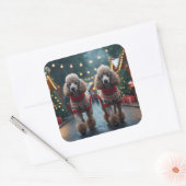 プードルの犬 クリスマス スノー ホリデー スクエアシール (封筒)
