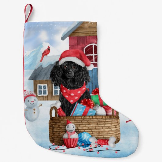 プードルの犬 雪の中のクリスマス犬小屋 スモールクリスマスストッキング (正面)