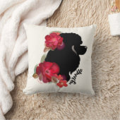 プードルの芸術の枕|赤の花のシルエット犬の芸術 クッション (ブランケット)