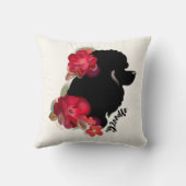 プードルの芸術の枕|赤の花のシルエット犬の芸術 クッション (裏面)