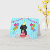 プードルの誕生日ハガキ カード (黄色い花)