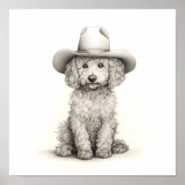 プードルの軽いミニマルな鉛筆線スケッチ ポスター