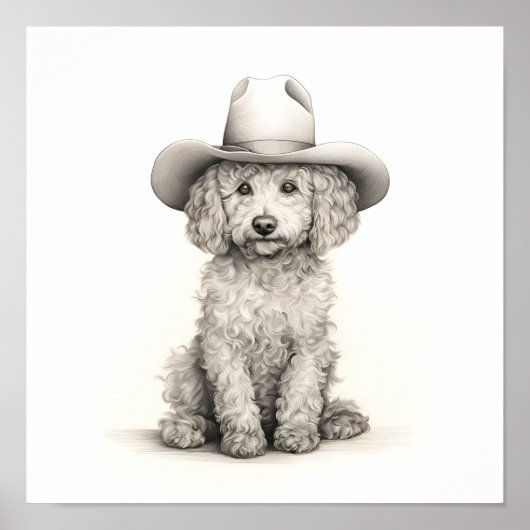 プードルの軽いミニマルな鉛筆線スケッチ ポスター (正面)